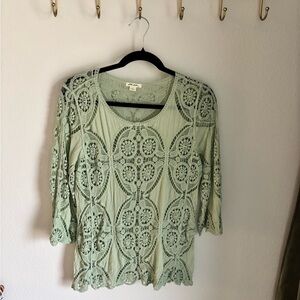 Crochet Mint Green Blouse in size medium, Bohemian 100% Cotton